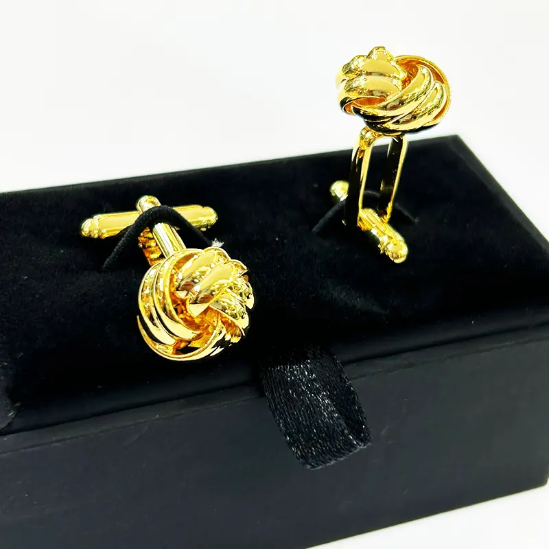 Knot Design Twist Mechanism Gold-tone Men's Fashion Cufflinks